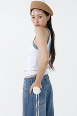 DEEP NECK SLEEVELESS TOP_SKY BLUE-WHITE