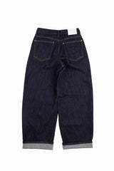 Non-fade slub low denim pants