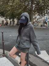 Pony Two-Way Knit Hooded Zip-Up