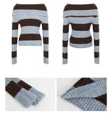 wool mohair stripe off-shoulder long-sleeved knitwear