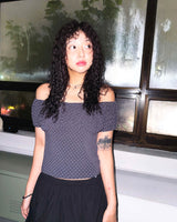 (3color) Dot Shirring Neck Off-Shoulder Puff Tee