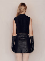 Denim Patched Fleece Vest (Black)