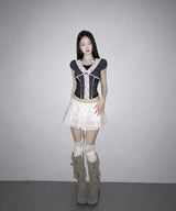 floral puff lace tee (3colors)