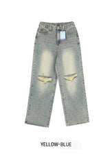 [U-DENIM] Summer ripped jeans wide denim pants