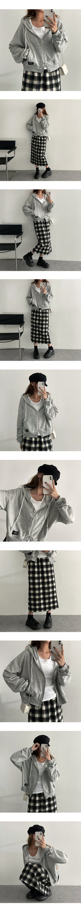 Carball Back Slit Checkered Banding Long Skirt