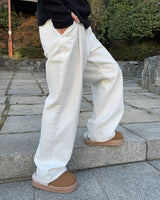 オーラワンピンタックコットンフリースワイドパンツ (White)