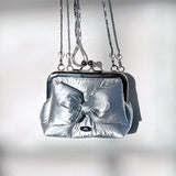 Silver ribbon puffer frame mini bag (Handmade bag)