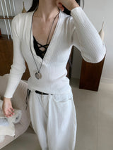 Secret Slim Fit Button Rib Knit & Lace Bra 2pcs