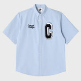 ネイビーCパッチライトブルーデニムショートスリーブシャツ [Unisex]