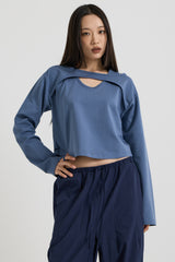 コットンレイヤード長袖Tシャツ, Navy