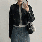Gabe Round Neck Washed Cropped Jean Jacket