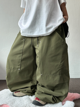 ストリング/コリアン/リベット 🤎 トリエンジェルリベットコットンワイドバルーンロングパンツ🩶🤎🖤💚 - 4 カラーズ