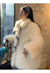 Ivory Poodle Fur Ribbon Half Coat
