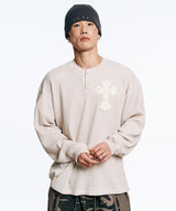 Cross Waffle Henley Neck Long Sleeve - Cream