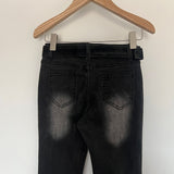 Y2Kヘナブラッシュハイウェストデニムスパンブーツカットロングパンツ&ベルトセット (2colors) / BLACK.VER