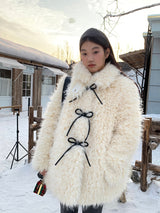 Ivory Poodle Fur Ribbon Half Coat
