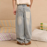 Back Maltese Embroidery Flap Denim Pants