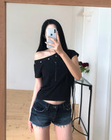 Kit Eyelet Boat Neck Slim Short Sleeve