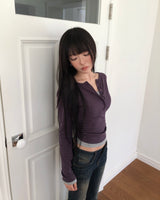 Seeun Contrast Button Long Sleeve T-Shirt