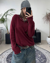 DN Henley Neck Waffle Long Sleeve T-shirt
