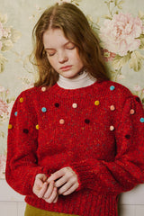 Pom Pom Mix Knit [Red]