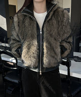 [F/W] High neck leather fur jumper(2color)