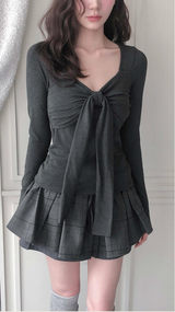 apple deep shirring ribbon glam top