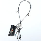 turquoise leather cord beads necklace & lighter case black