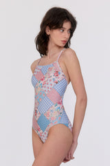[Bohemian Patchwork_sky blue] Vバック ワンピース スイムウェア