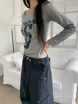 Rush Star Off-Shoulder Print Long-Sleeve Tee (4 Colors)