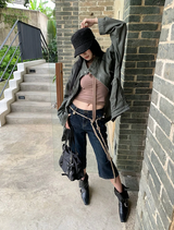 Retro straight capri denim pants