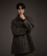 BALMACAAN HERRINGBONE WOOL CASHMERE HALF COAT BLACK