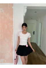 Back slit bow ribbed short sleeve tee