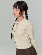 RIBBON BUTTON SILM KNIT - BUTTER