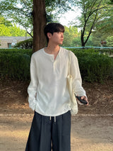 ワッフルオーバーヘンリーネック長袖Tシャツ