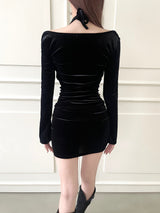 Mood velvet halter bolero mini ops (2color)