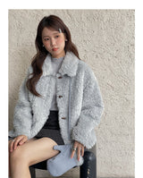 Cozy Flip-collar Fleece Short Jacket (Mitten Set)