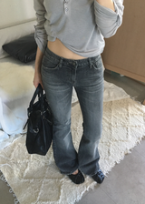 Ink Black Mid-Rise Semi-Bootcut Denim Jeans