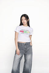 25SS CIRCLE FRAME LOGO CROP SHORT SLEEVE T-SHIRT BLACK