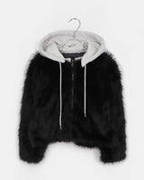 Hoa Color-block Hooded Zip-up Fur Jacket