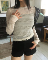 Dotten Pleats Shirring Sheer T-Shirt