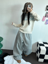 STRING/FLEECE❤SIDE PINTUCK BALLOON LONG PANTS WIDE🤍🩶🖤3COLOR