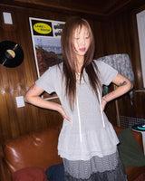 (2color) Eyelet Frill Tiered Rib Short Sleeve Tee