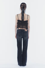VERA BELTED BOOT-CUT DENIM black