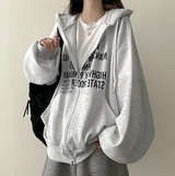 Lantic Lettering Boxy Fit Two Way Hooded Zip-Up