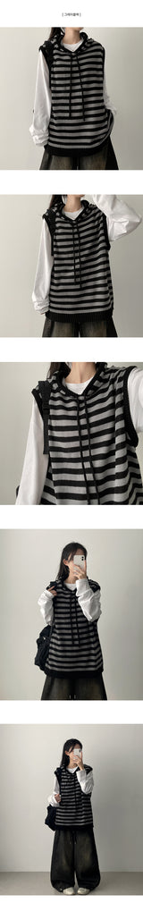 Bead Dangara Stripe Knit Hooded Vest