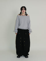 Kuro banding snap pocket wide fit washed pants