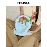 muva. カジュアル ビーズ ミニ ハンドトート ウーブン ハンドバッグ サマー バッグ