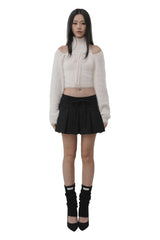 Hugging ribbon pleated skirt, Black