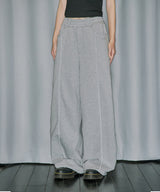 Cover Stitch Belt Wide Sweat Pants - MELANGE GRAY